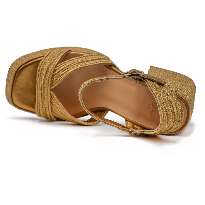 Sandali Donna Castañer Valle Intrecciato Raffinato Oro Vecchio