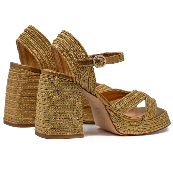 Sandali Donna Castañer Valle Intrecciato Raffinato Oro Vecchio