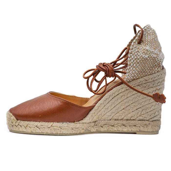 Sandali Espadrillas Donna Castañer Carina Con Zeppa Pelle Cuoio