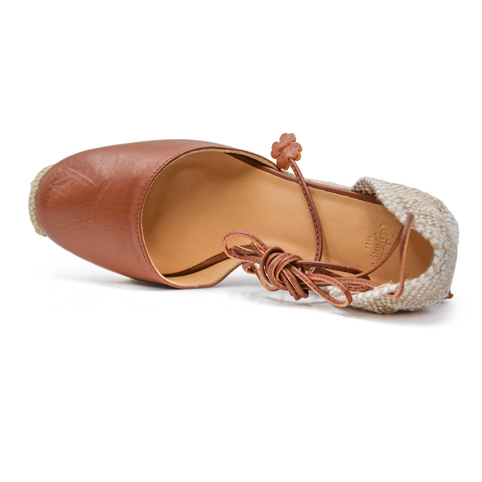 Sandali Espadrillas Donna Castañer Carina Con Zeppa Pelle Cuoio