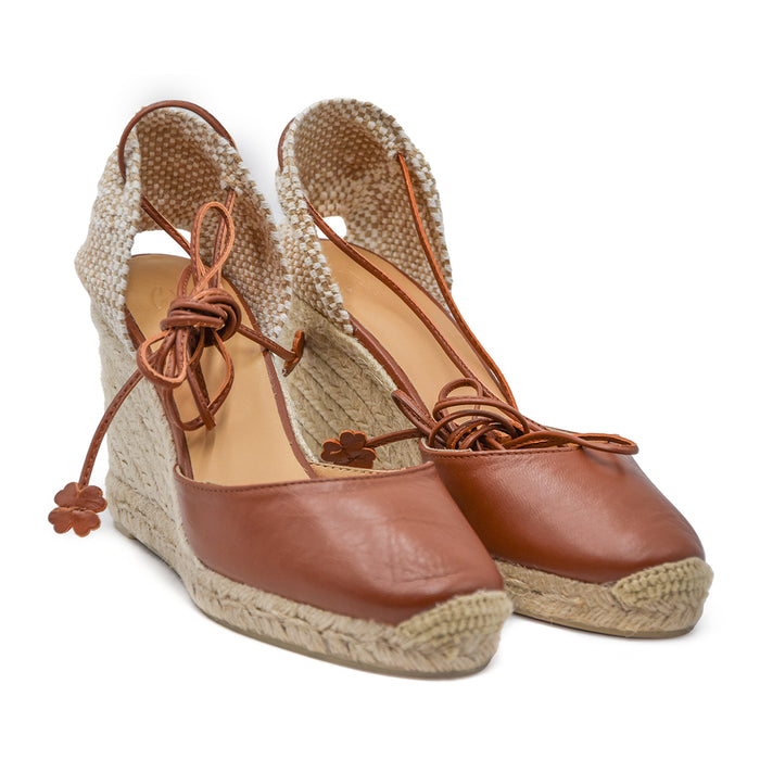 Sandali Espadrillas Donna Castañer Carina Con Zeppa Pelle Cuoio