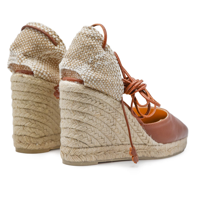 Sandali Espadrillas Donna Castañer Carina Con Zeppa Pelle Cuoio