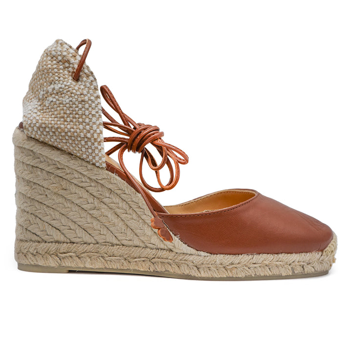 Sandali Espadrillas Donna Castañer Carina Con Zeppa Pelle Cuoio