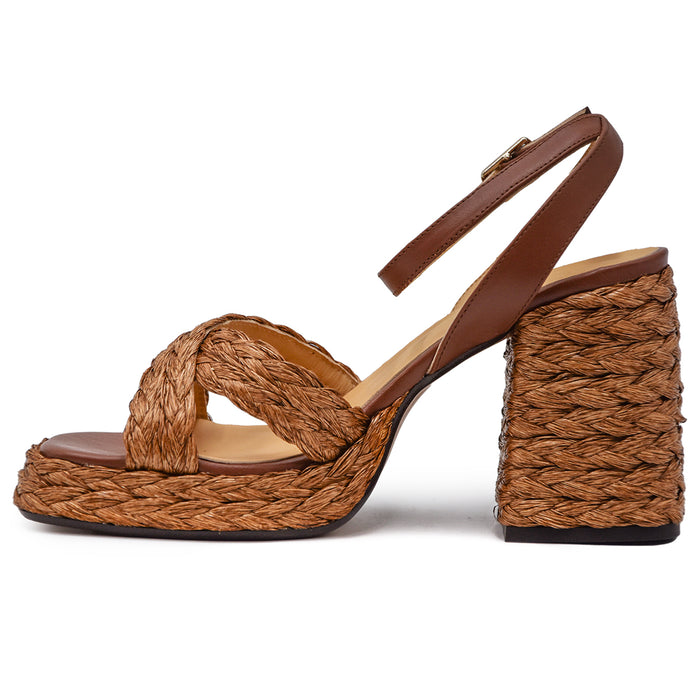 Sandali Castañer Donna Valeriette In Rafia Marrone Cioccolato