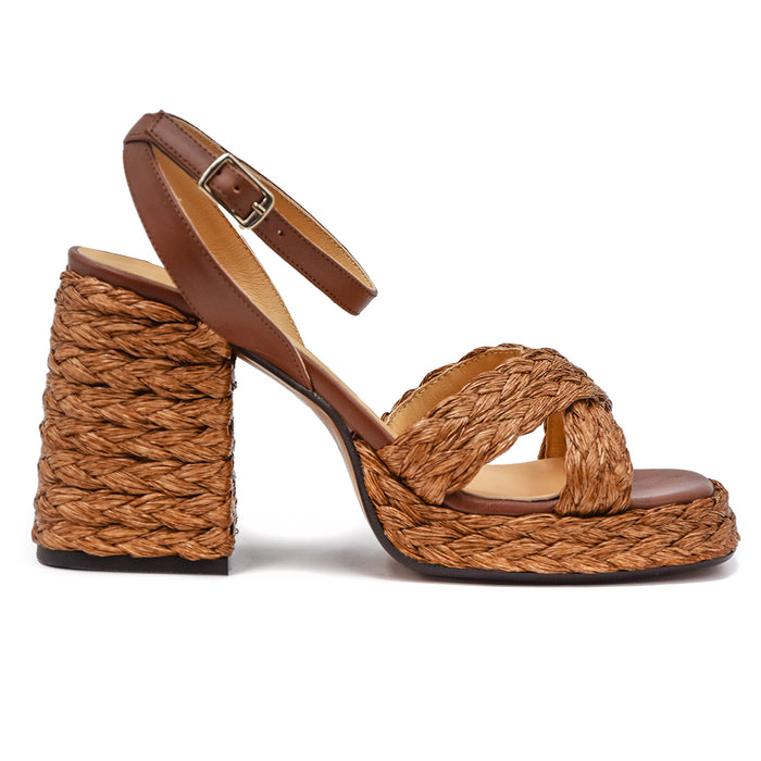 Sandali Castañer Donna Valeriette In Rafia Marrone Cioccolato