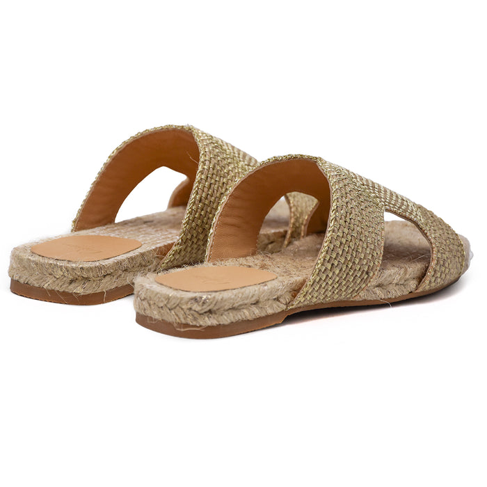 Sandali Bassi Castañer Donna Modello Puri Juta Oro Intrecciata