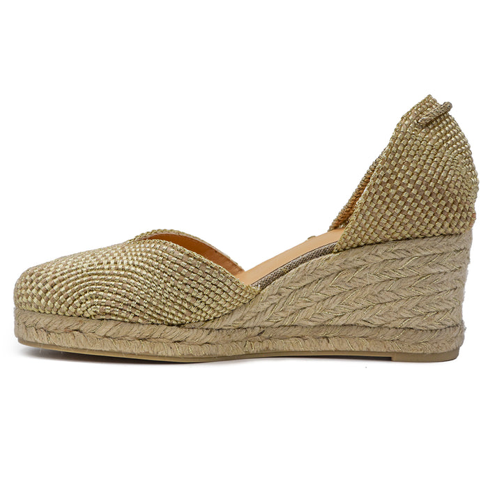 Sandali Castañer Donna Cora Espadrillas Oro In Juta Con Zeppa
