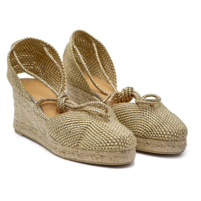 Sandali Castañer Donna Cora Espadrillas Oro In Juta Con Zeppa