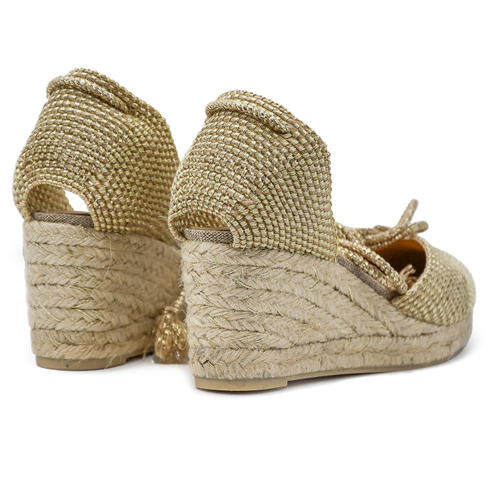 Sandali Castañer Donna Cora Espadrillas Oro In Juta Con Zeppa