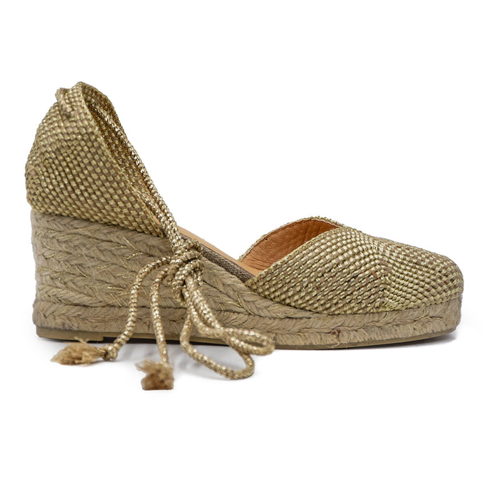 Sandali Castañer Donna Cora Espadrillas Oro In Juta Con Zeppa