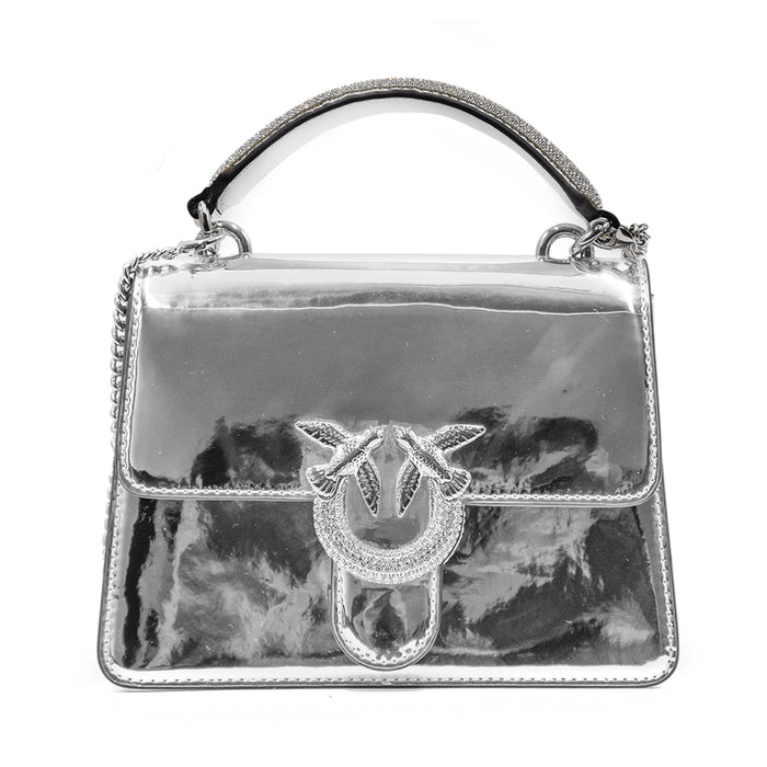 Pinko Silver Mini Love Bag Buckle With Rhinestone Pavè