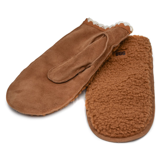 Ugg Guanti Morbido Pile Sul Dorso Donna Scalloped Mitten Castagna