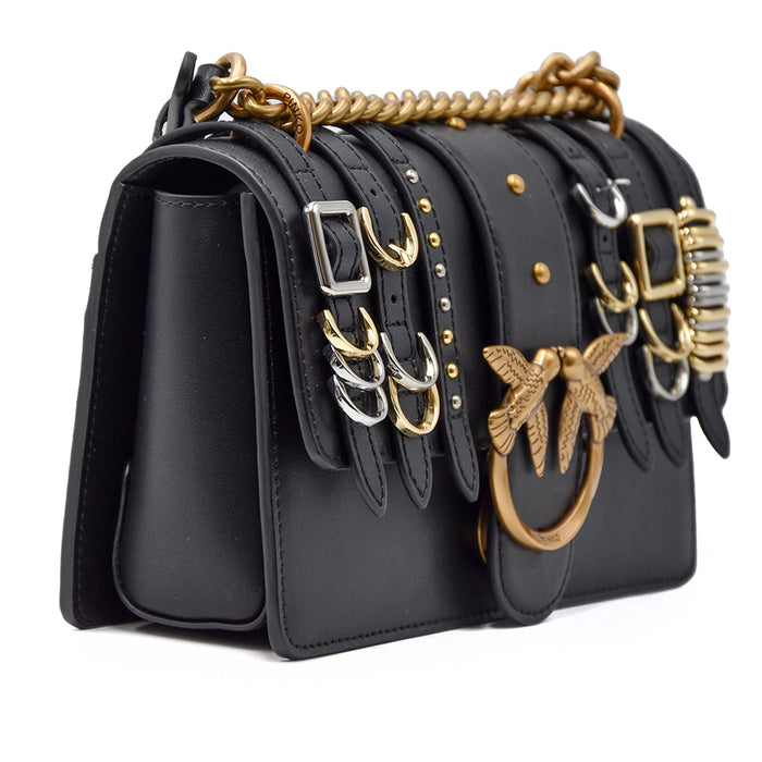Borsa Donna Pinko Love One Mini Light Nero Abbellimenti Frontali