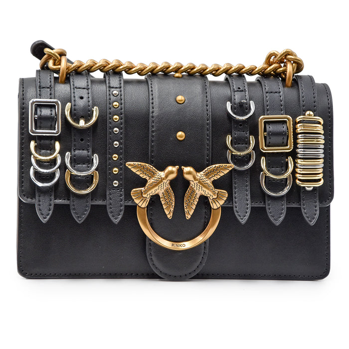 Borsa Donna Pinko Love One Mini Light Nero Abbellimenti Frontali