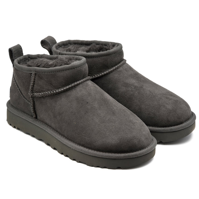 Ultra Mini Ugg Grigio Donna Stivaletti Con Bordo Asimmetrico