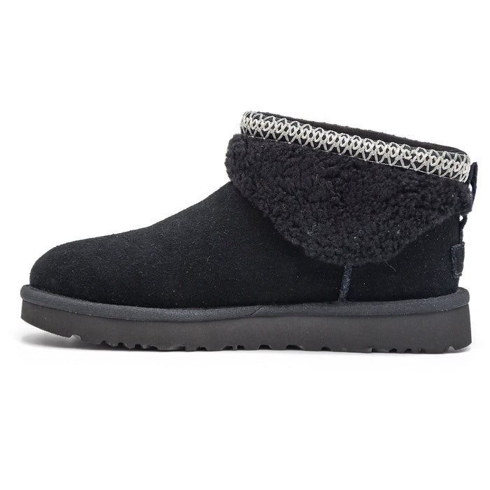 Ugg Ultra Mini Maxi Curly Nero Donna Con Collarino A Contrasto