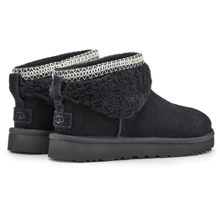 Ugg Ultra Mini Maxi Curly Nero Donna Con Collarino A Contrasto