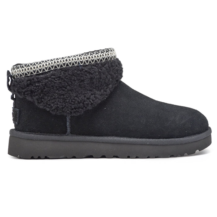 Ugg Ultra Mini Maxi Curly Nero Donna Con Collarino A Contrasto