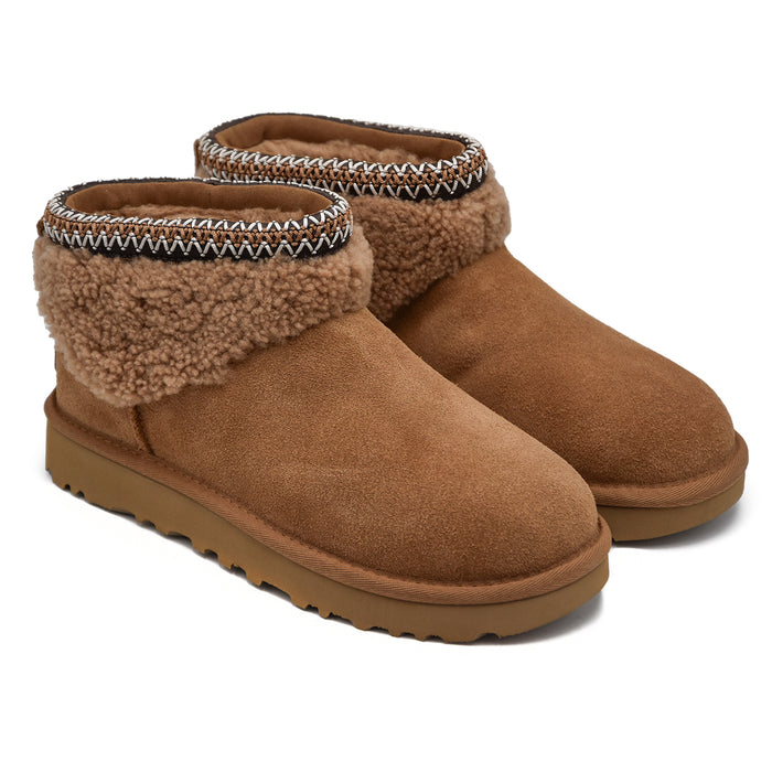 Ugg Maxi Curly Ultra Mini Donna Stivaletti Tabacco E UGGbraid