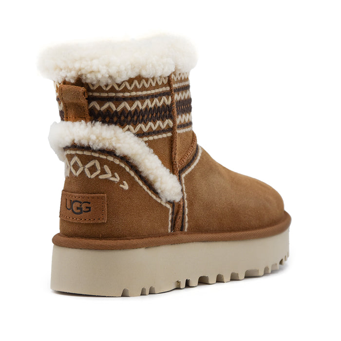 Stivaletti Ugg Mini Atherson Tabacco Donna Dal Montone Arricciato