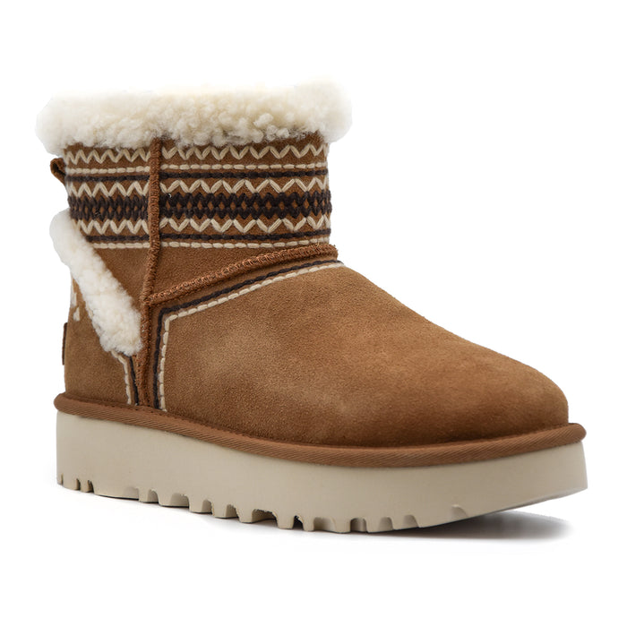 Stivaletti Ugg Mini Atherson Tabacco Donna Dal Montone Arricciato