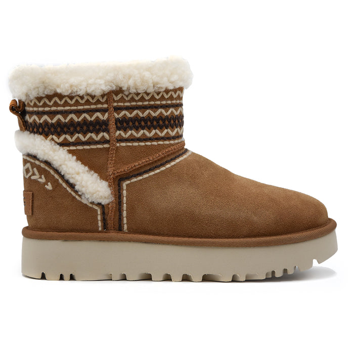 Stivaletti Ugg Mini Atherson Tabacco Donna Dal Montone Arricciato