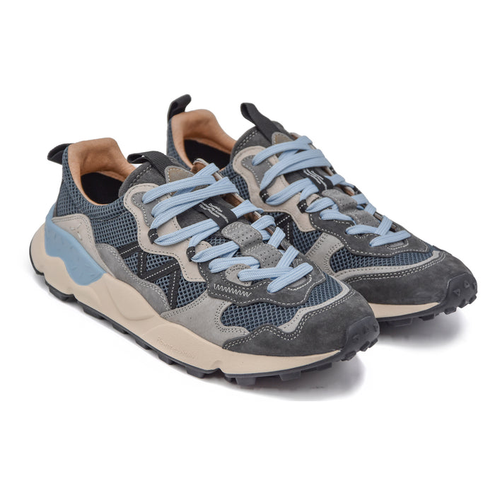 Flower Mountain Uomo Sneakers LENZAN Grigie Con Dettagli Celesti