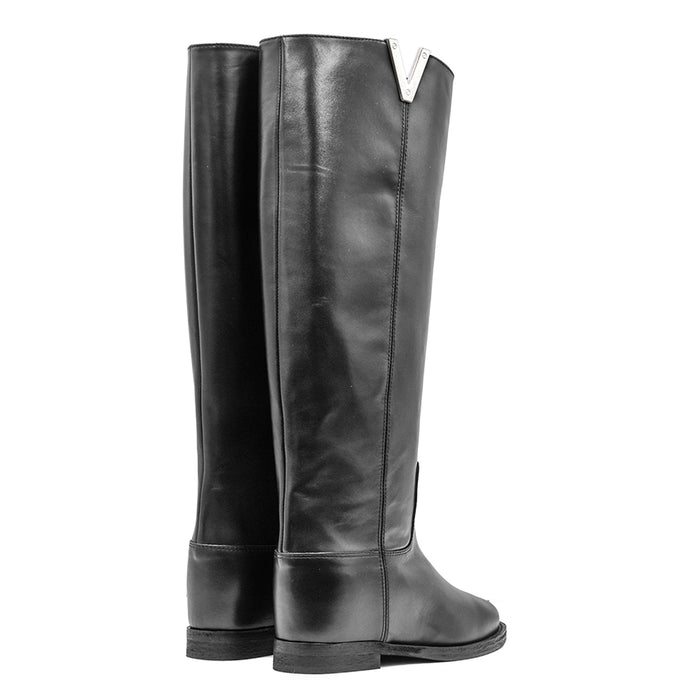 Black Boots Via Roma 15 Best Seller Logo Silver Variant Women