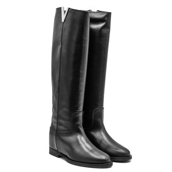 Black Boots Via Roma 15 Best Seller Logo Silver Variant Women