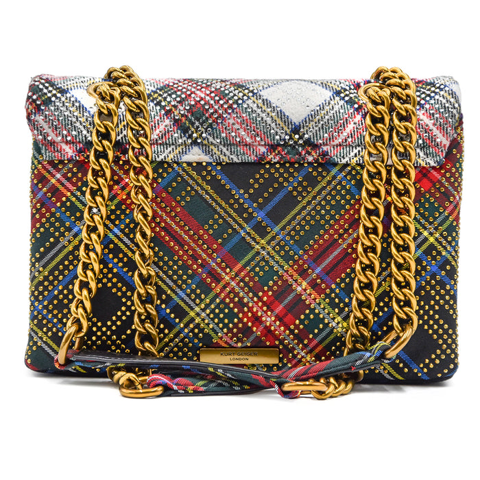 Borsa Kurt Geiger Fabric Kensington Tartan Catena Ottone Anticato