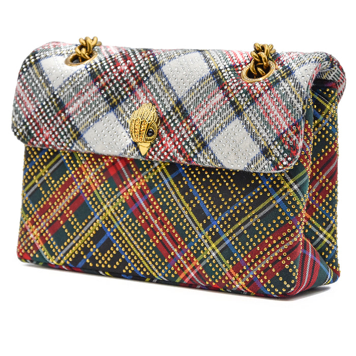 Borsa Kurt Geiger Fabric Kensington Tartan Catena Ottone Anticato