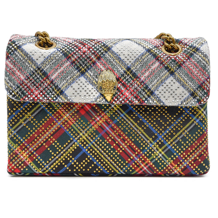 Borsa Kurt Geiger Fabric Kensington Tartan Catena Ottone Anticato