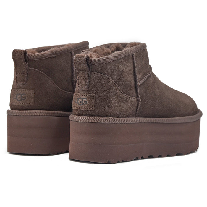 Ugg Ultra Mini Platform Ankle Boots Brown Asymmetric Edge Women