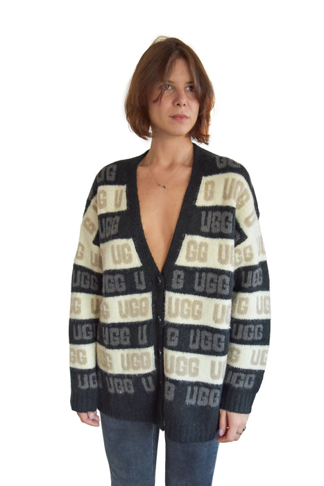 Cardigan Ugg Graphic Bianco E Nero Donna Impreziosito Dal Logo