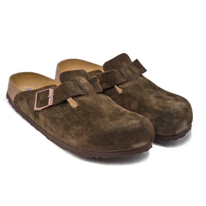 Sabot Birkenstock Boston Uomo In Camoscio Mocca Plantare Soft