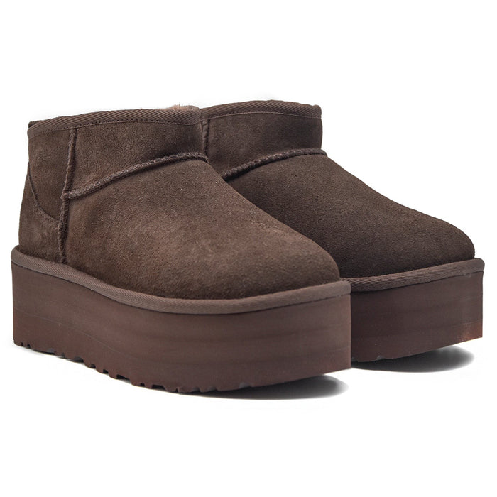 Ugg Ultra Mini Platform Ankle Boots Brown Asymmetric Edge Women