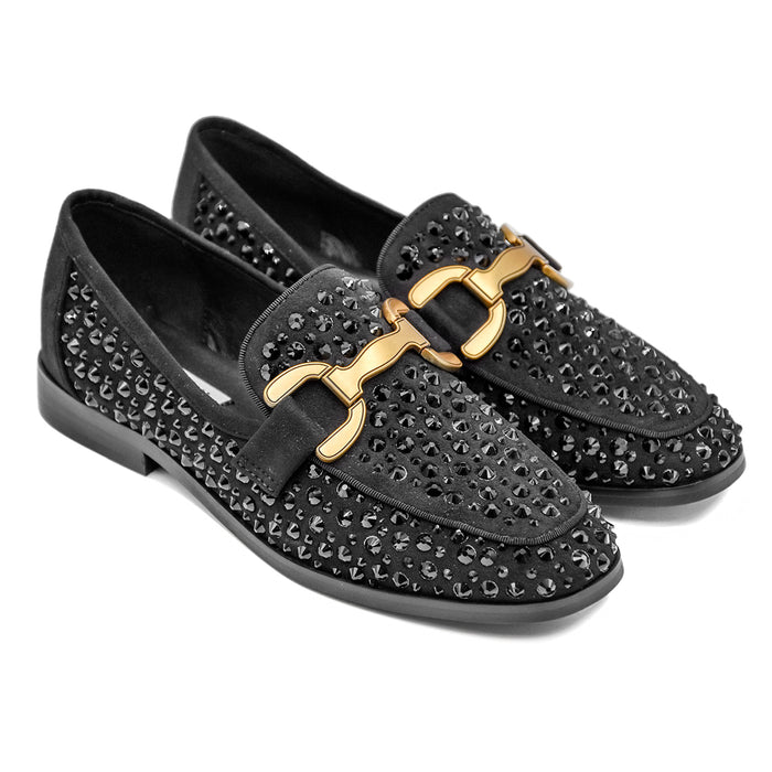 Bibi Lou Mocassini Vela Loafer Nero Con Strass Tono Su Tono Donna