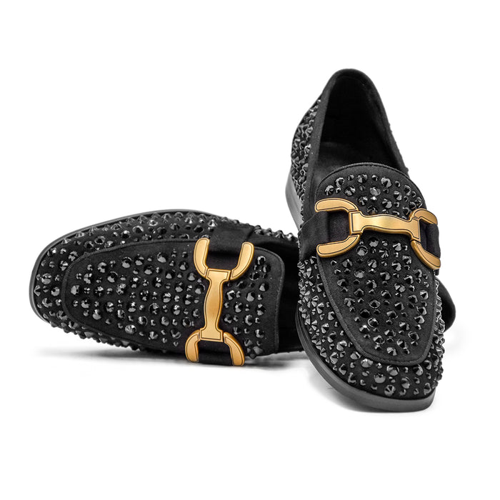 Bibi Lou Mocassini Vela Loafer Nero Con Strass Tono Su Tono Donna