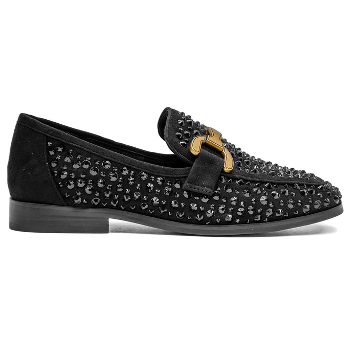 Bibi Lou Mocassini Vela Loafer Nero Con Strass Tono Su Tono Donna