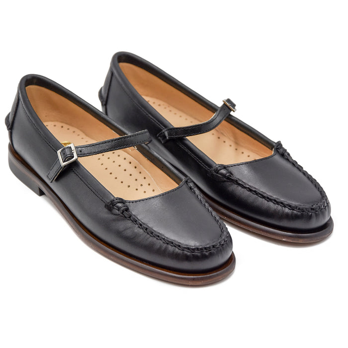 Ballerina Pop Woman Sebago In Pelle Nera Con Suola In Cuoio