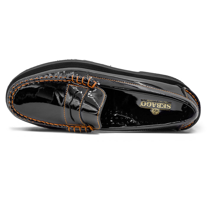 Sebago Women's Kara Moccasins Black Contrast Orange Stitching