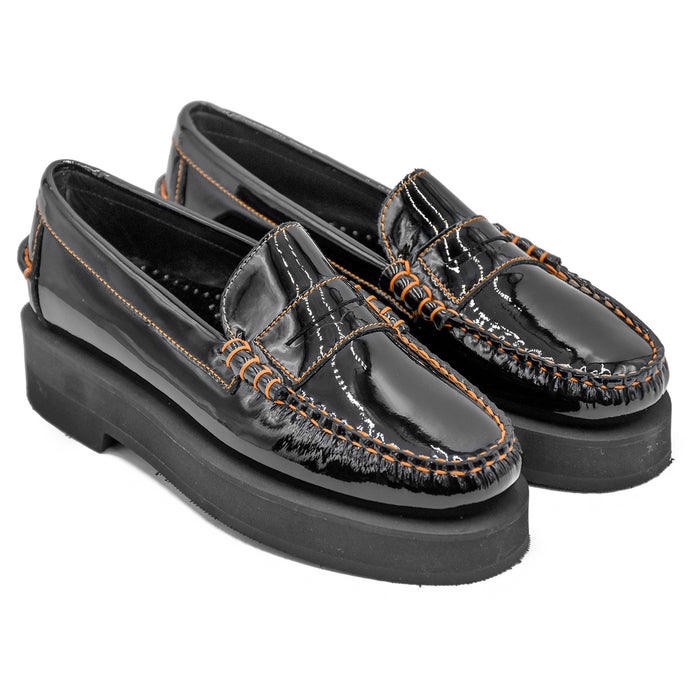 Sebago Women's Kara Moccasins Black Contrast Orange Stitching