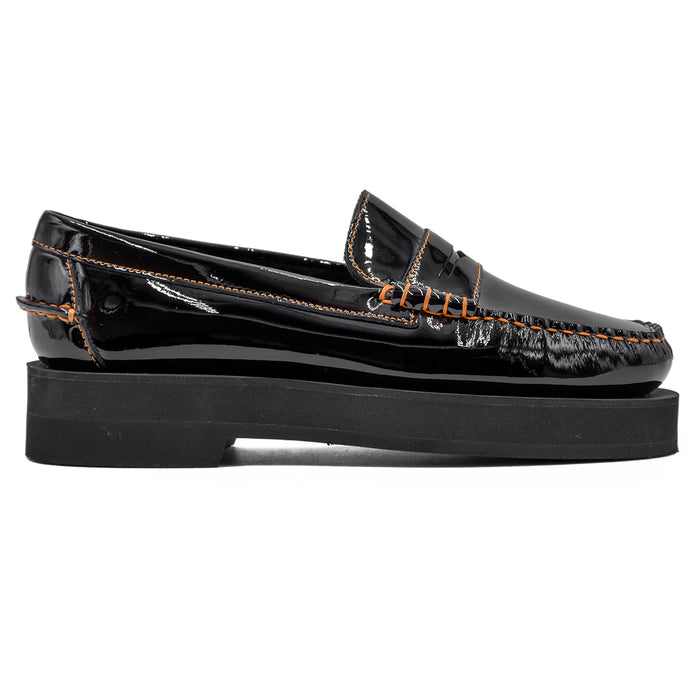 Sebago Women's Kara Moccasins Black Contrast Orange Stitching