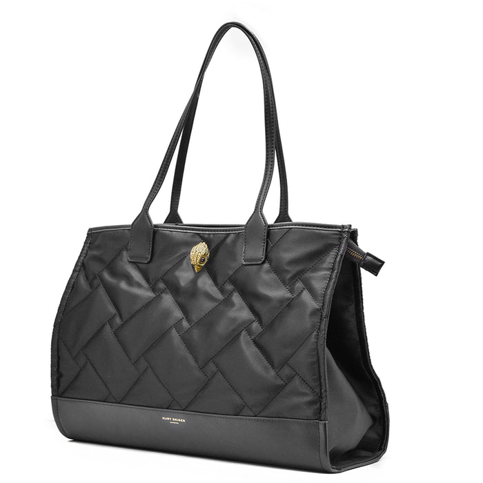 Borsa Kurt Geiger Nero Shopper Nylon Riciclato Logo Lamina Oro