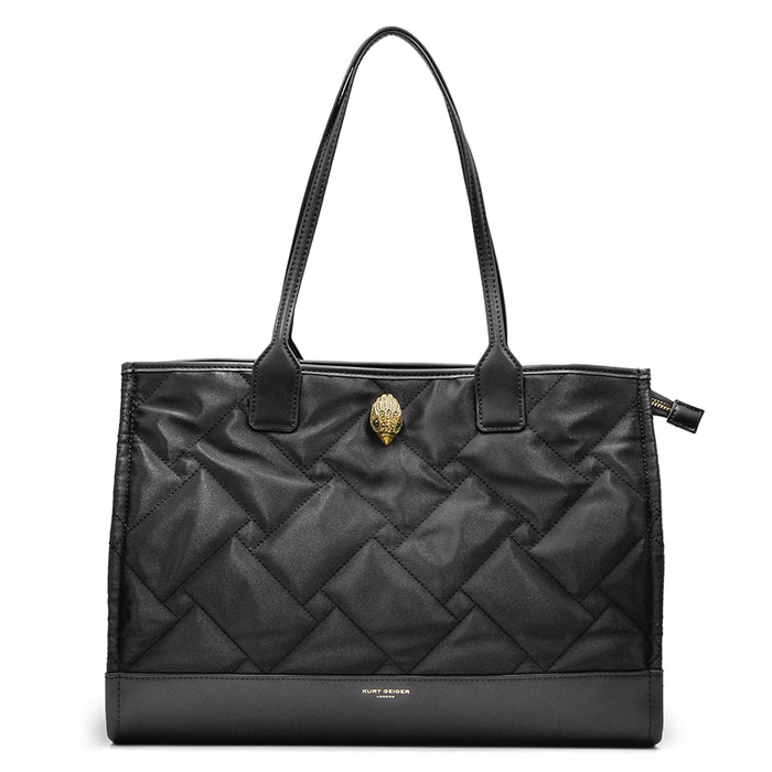 Borsa Kurt Geiger Nero Shopper Nylon Riciclato Logo Lamina Oro