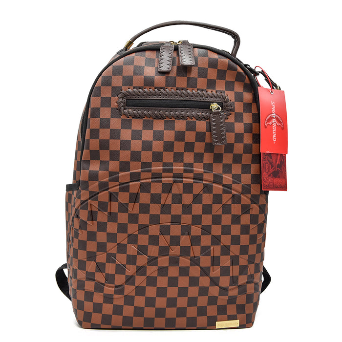 Sprayground Backpack CORE EMBOSS CHECK Brown Black Front Pocket