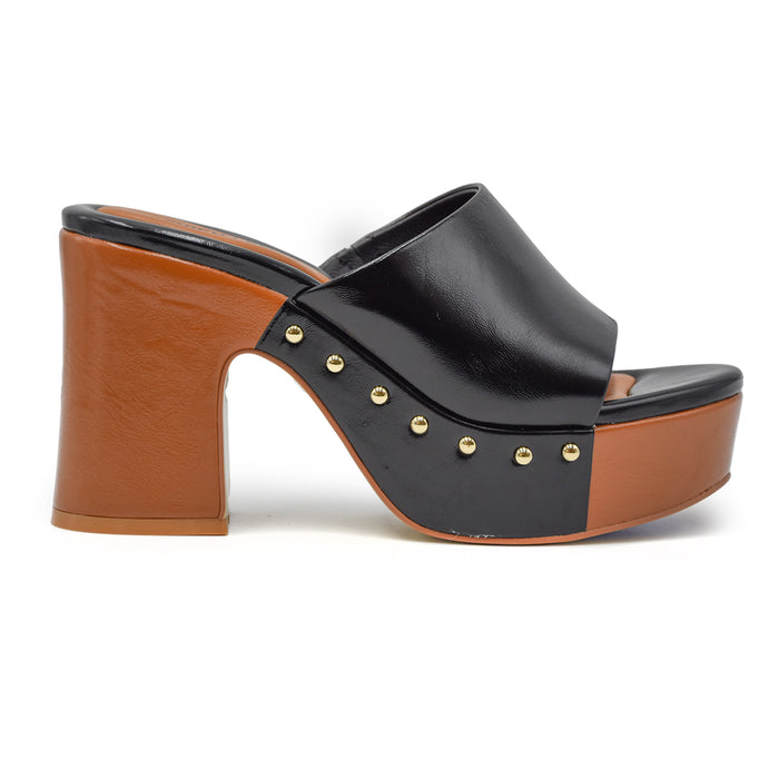 Vivien Lee Sandali Zeppa Donna Nero Cuoio Con Borchie Laterali