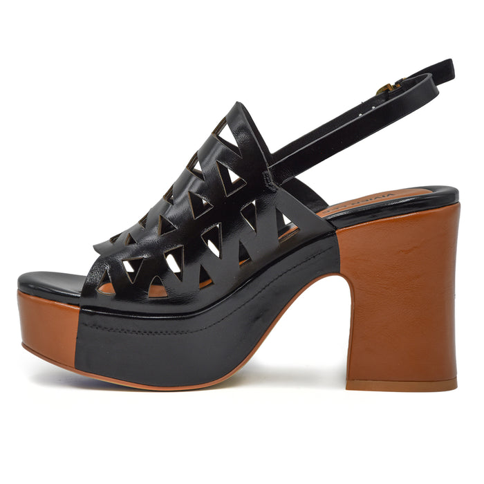 Sandali Vivien Lee Donna Nero Con Suola E Plateau Di Color Cuoio