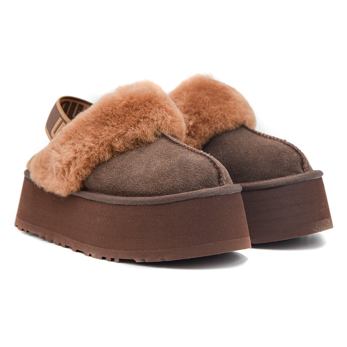 Ugg Funkette Sabot  Donna Camoscio Con Plateau A Strati Marrone