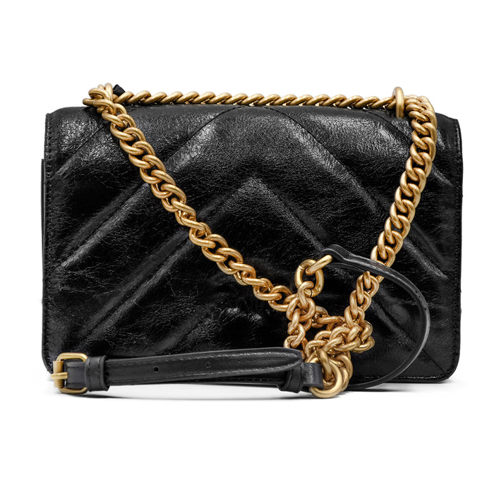 Pinko Love One Mini Bag In Wrinkle Leather Big Chevron Motif Black